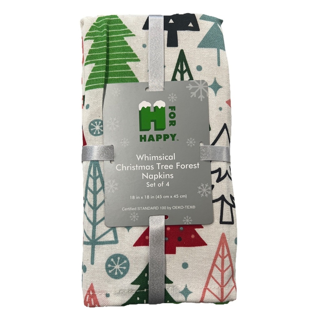 Set Of 4 Whimsical Christmas Tree Forest Napkins Holiday H For‎ Happy 18"